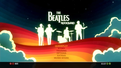 The Beatles: Rock Band title screen.