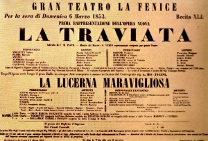 Publicidad del estreno de La Traviata en La Fenice, 6 de marzo de 1853.